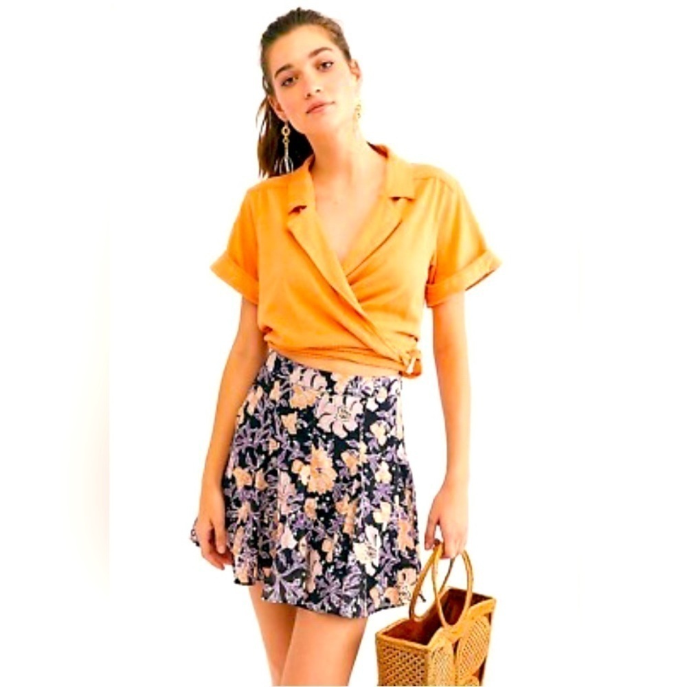 Free people NWT skirt washed black combo size 8 flower print summer